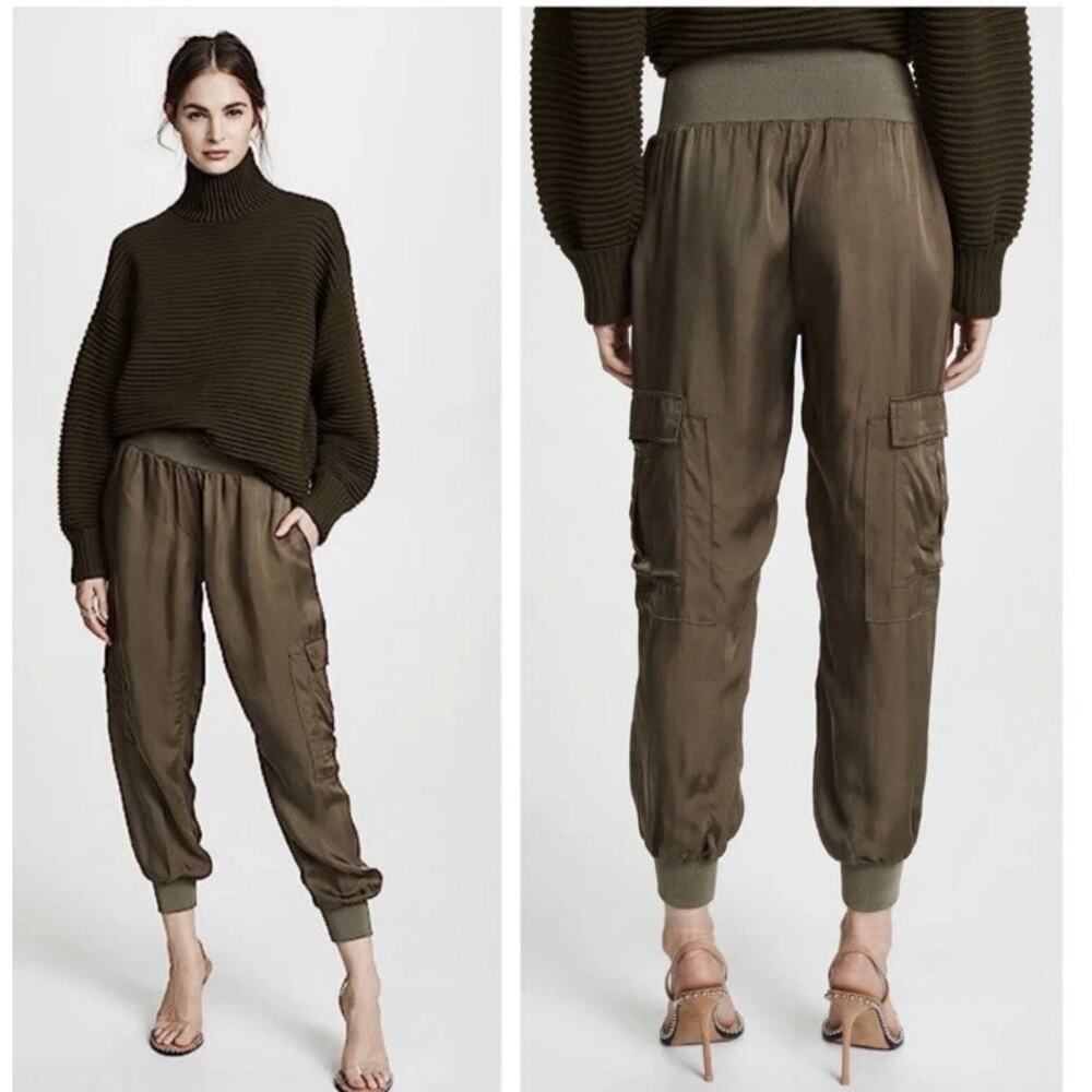 Cinq à Sept Giles Olive Cupro Cargo Jogger Pants Quiet Luxury M